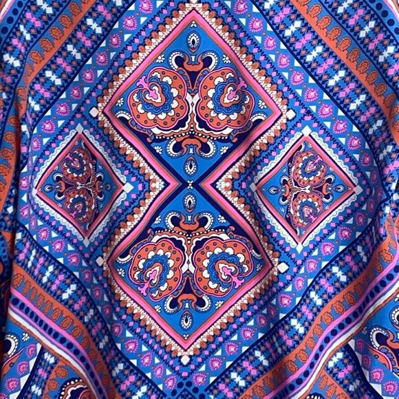 Coolibar UPF Coverall Tunic Dress Sz XS Turquoise Orange Neck Tie Sun Protective - Picture 3 of 6